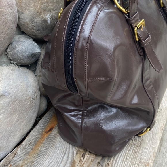 IMAN Brown Faux Leather Double Handle Satchel Travel Bag - Picture 4 of 7